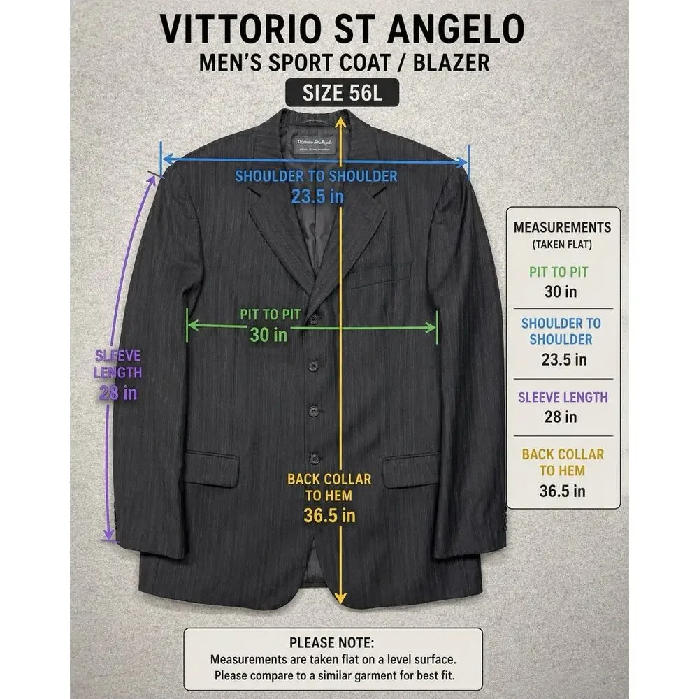 Vittorio St Angelo Mens 56L Gray/Black Stripe Sport Coat Blazer 4 Button Jacket